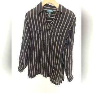 Lauren Ralph Lauren Black and Tan Striped Button Down Shirt